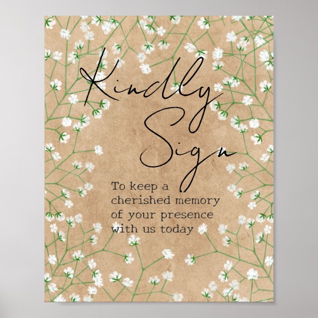 Baby's Breath Floral Rustic Kindly Sign Guest Book (Front)