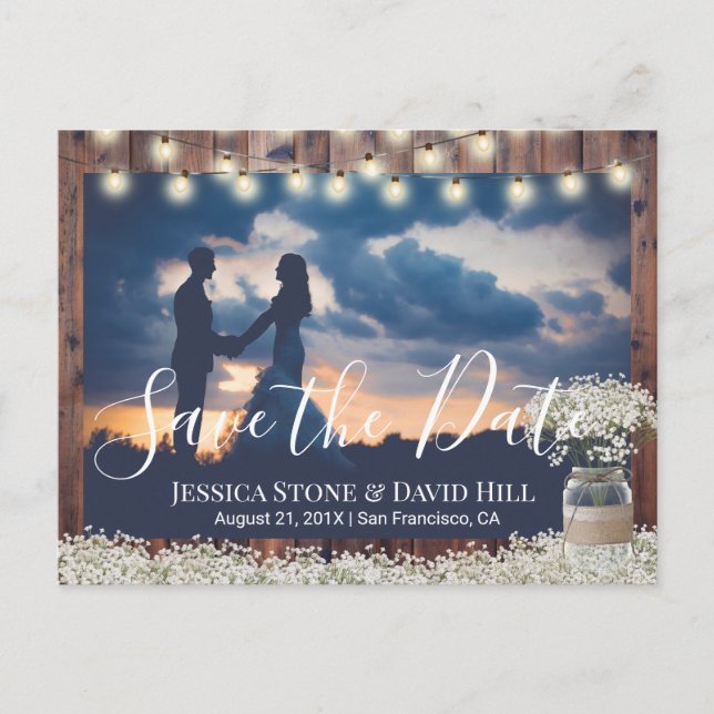 Baby's Breath Floral Wedding Photo Save the Date Announcement Postcard (Front)