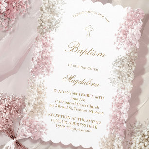 Baby's Breath flowers baby girl Baptism Invitation