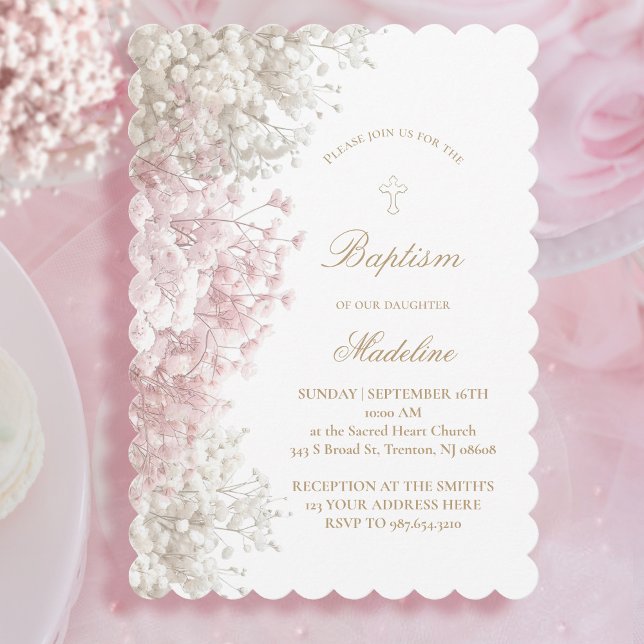 Baby's Breath flowers baby girl Baptism Invitation (Creator Uploaded)