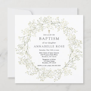 Baby's Breath Flowers Baptism Invitation
