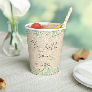 Baby's Breath Flowers Cute Ivory Farmhouse Wedding Paper Cups