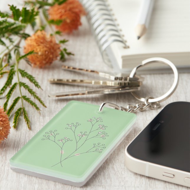 Baby's Breath flowers - Fine Line Art  Key Ring (Front Right)