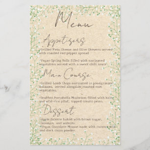     Baby's Breath Flowers Rustic Boho Wedding Menu