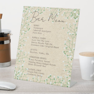 Baby's Breath Flowers Rustic Wedding Bar Menu Sign