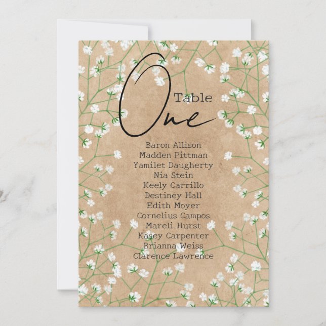 Baby's Breath Flowers Rustic Wedding Seating Chart Invitation (Front)