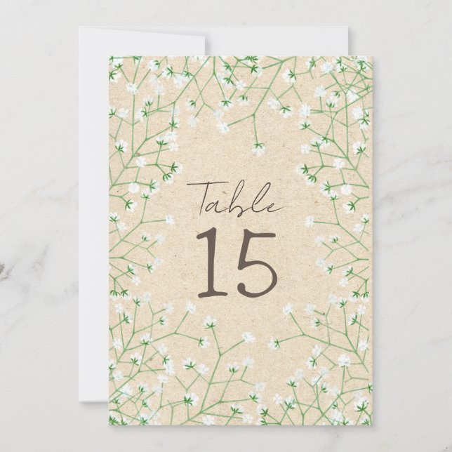  Baby's Breath Flowers Rustic Wedding Table Number (Front)