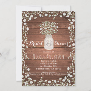 Baby's Breath Flowers & Wood Elegant Rustic Invitation