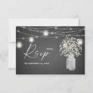 Baby's Breath, G Chalk & String Lights with Meal RSVP Card