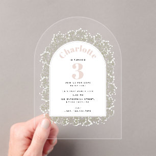 Baby's Breath Girl Pink Gypsophila Kids Birthday Acrylic Invitations