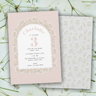 Baby's Breath Girl Pink Gypsophila Kids Birthday Invitation