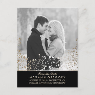 baby's breath gold and black photo save the date announcement postcard