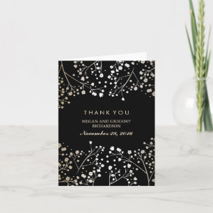 Baby's Breath Gold and Black Wedding Thank You Card
