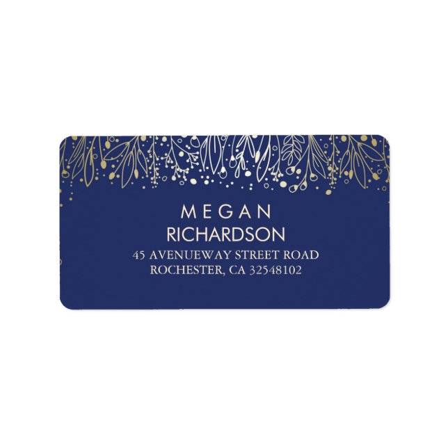 Baby's Breath Gold and Navy Florals Wedding Label (Front)