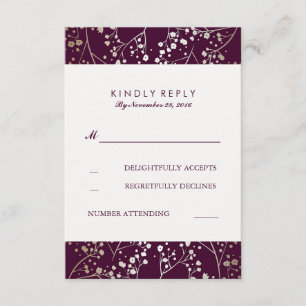 Baby's Breath Gold and Plum Wedding RSVP Cards