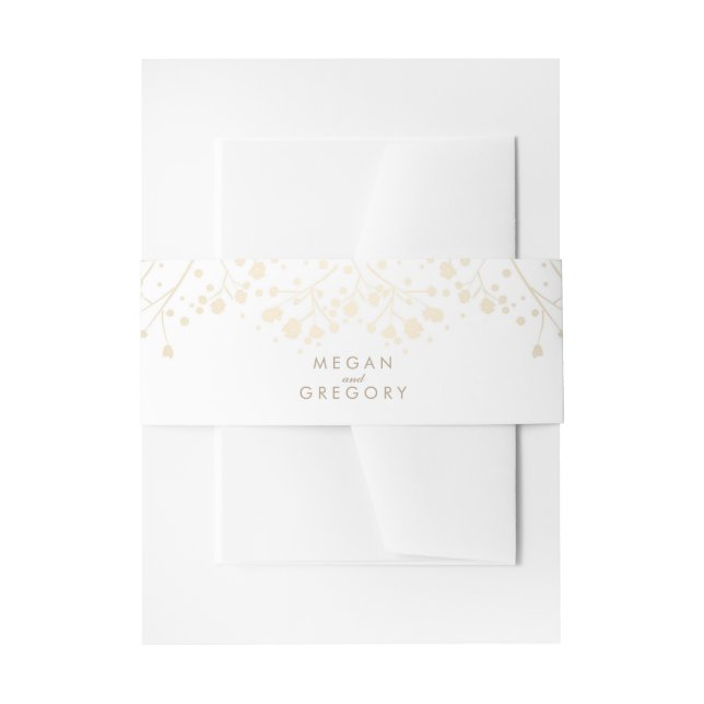 Baby's Breath Gold and White Wedding Invitation Belly Band (Front Example)