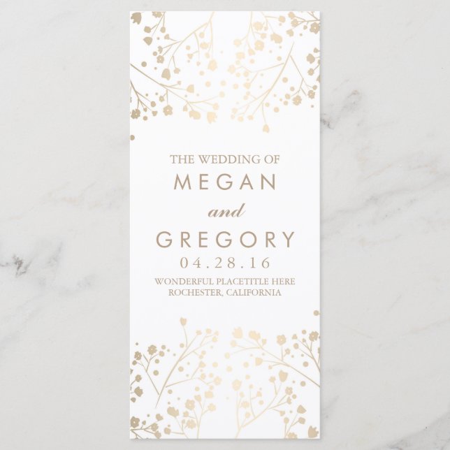 Baby's Breath Gold and White Wedding Programs Programme (Front)