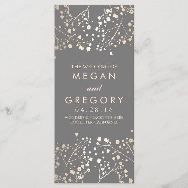 Baby's Breath Gold Foil Effect Wedding Programs Programme (Front)