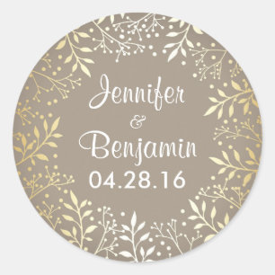 Baby's Breath Gold Foil Elegant Wedding Classic Round Sticker