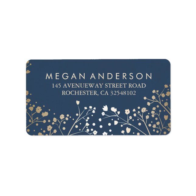 Baby's Breath Gold Foil Navy Wedding Label (Front)