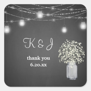 Baby's Breath, Grey Chalkboard String Lights Square Sticker