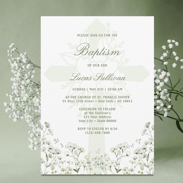 Baby's Breath Holy Cross Baptism Invitation (Creator Uploaded)