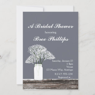 Baby's Breath in Mason Jar Rustic Grey Invitations