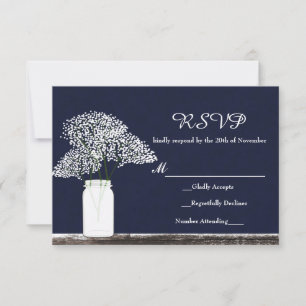 Baby's Breath in Mason Jar Rustic RSVP Card