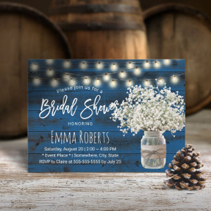 Baby's Breath Jar Navy Barn Wood Bridal Shower Invitation