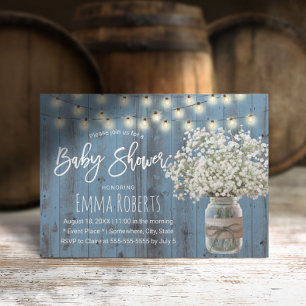 Baby's Breath Jar Rustic Dusty Blue Baby Shower Invitation