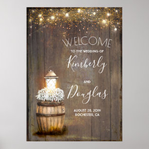 Baby's Breath Lantern Rustic Wedding Welcome Sign