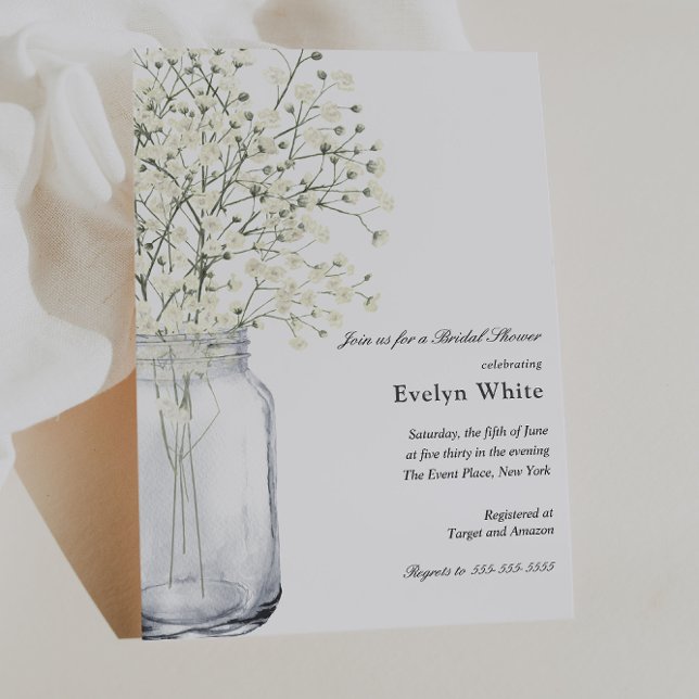 Baby's Breath Mason Jar Bridal Shower invitation (Creator Uploaded)