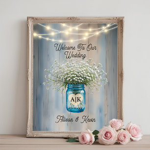 Baby's Breath Mason Jar Lights Wedding Sign Poster