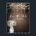 Baby's Breath Mason Jar Lights Wood Save the Date Announcement Postcard<br><div class="desc">Baby's Breath Mason Jar Lights Wood Save the Date Postcard. Customise with any text.</div>