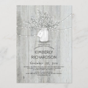 Baby's Breath Mason Jar Rustic Barn Birthday Party Invitation