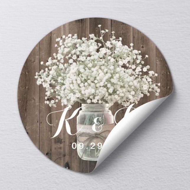 Baby's Breath Mason Jar Rustic Barn Wedding Seal (Creator Uploaded)