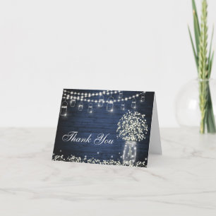Baby's Breath Mason Jar Rustic Blue Wood Floral Thank You Card