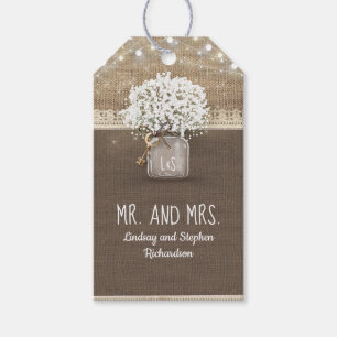 Baby's Breath Mason Jar Rustic Burlap Lace Gift Tags