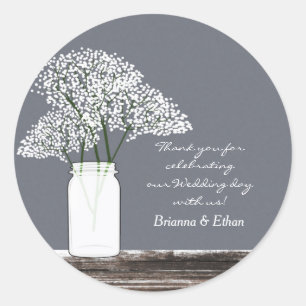 Baby's Breath Mason Jar Rustic Grey Stickers