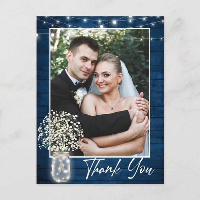 Baby's Breath Mason Jar Rustic Thank You Photo Postcard (Front)