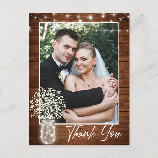 Baby's Breath Mason Jar Rustic Thank You Photo Postcard (Front)