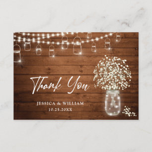 Baby's Breath Mason Jar Rustic Watercolor Thank You Card