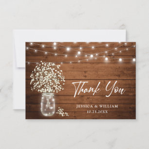 Baby's Breath Mason Jar Rustic Watercolor Thank You Card