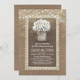 Baby's Breath Mason Jar Rustic Wedding Anniversary Invitation