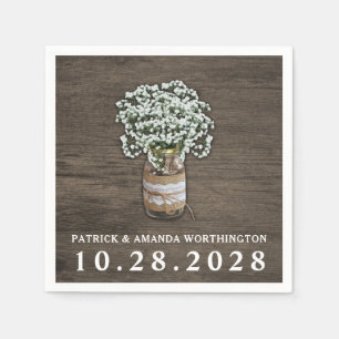 Baby's Breath Mason Jar Rustic Wedding Napkins