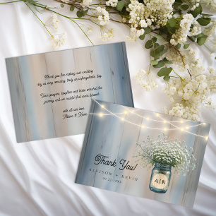 Baby's Breath Mason Jar Rustic Wedding  Thank You Card