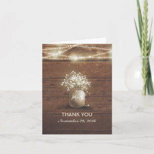 Baby's Breath Mason Jar Rustic Wedding Thank You Card