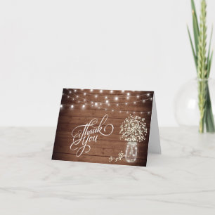 Baby's Breath Mason Jar Rustic Wood Floral Thank You Card
