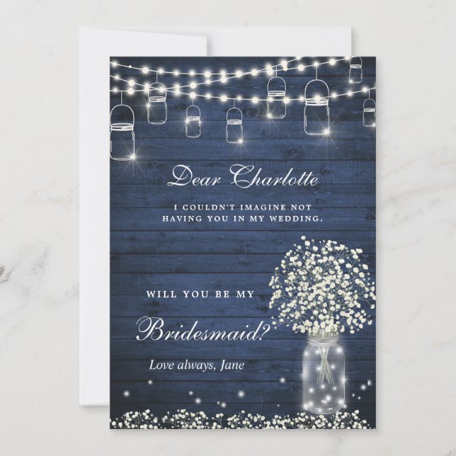 Baby's Breath Mason Jar  Will You Be My Bridesmaid Invitation (Front)