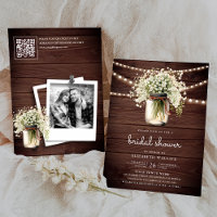 Baby's Breath Mason Jar Wood QR Code Bridal Shower